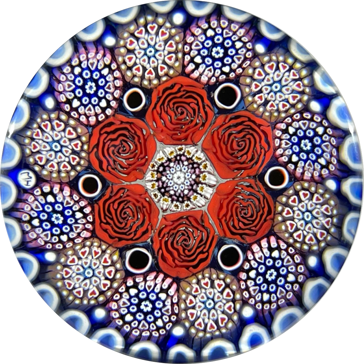 Michael Hunter 2021 Miniature Complex Concentric Millefiori with Red Rose Canes