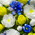 Cathy Richardson 2021 Flamework "Joy of Spring: Hyacinths & Yellow Tulips" on Opaque Ground 1 of 1