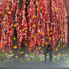 Alison Ruzsa 2021 Weeping Cherries with Orange Butterflies Encapsulated Hand-Painted Enamels