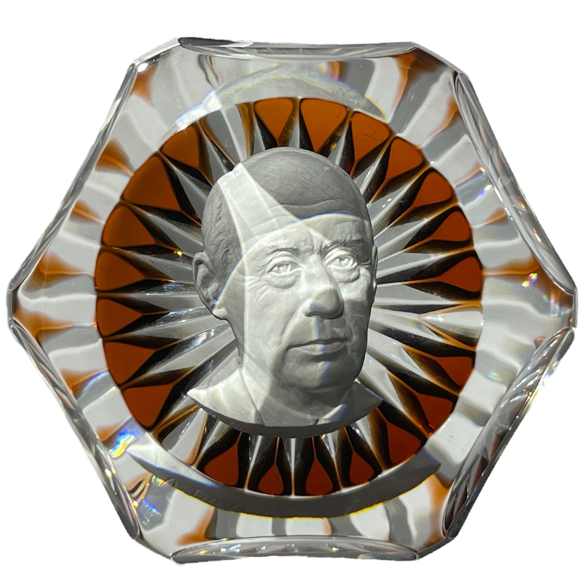 Faceted Baccarat Crystal 1969 Adlai Stevenson Sulphide on Transparent Amber