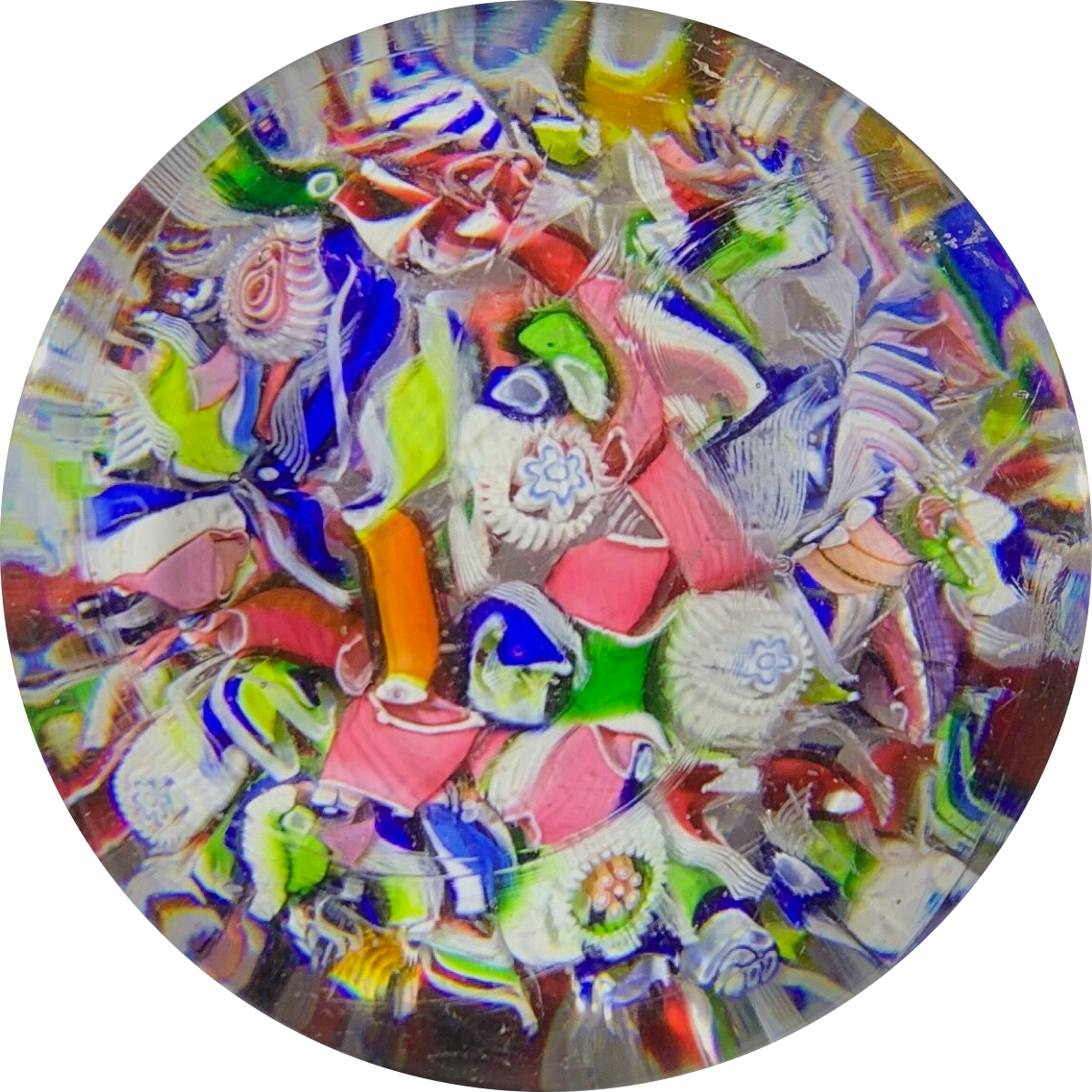 Antique Saint-Louis Glass Art Paperweight Colorful Millefiori Scramble