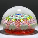Vintage Strathearn Glass Art Paperweight with Radial Millefiori & Filigree Design on Red