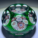 Uncommon Antique Baccarat Millefiori Roundels With Faceted Emerald Green Flash Overlay