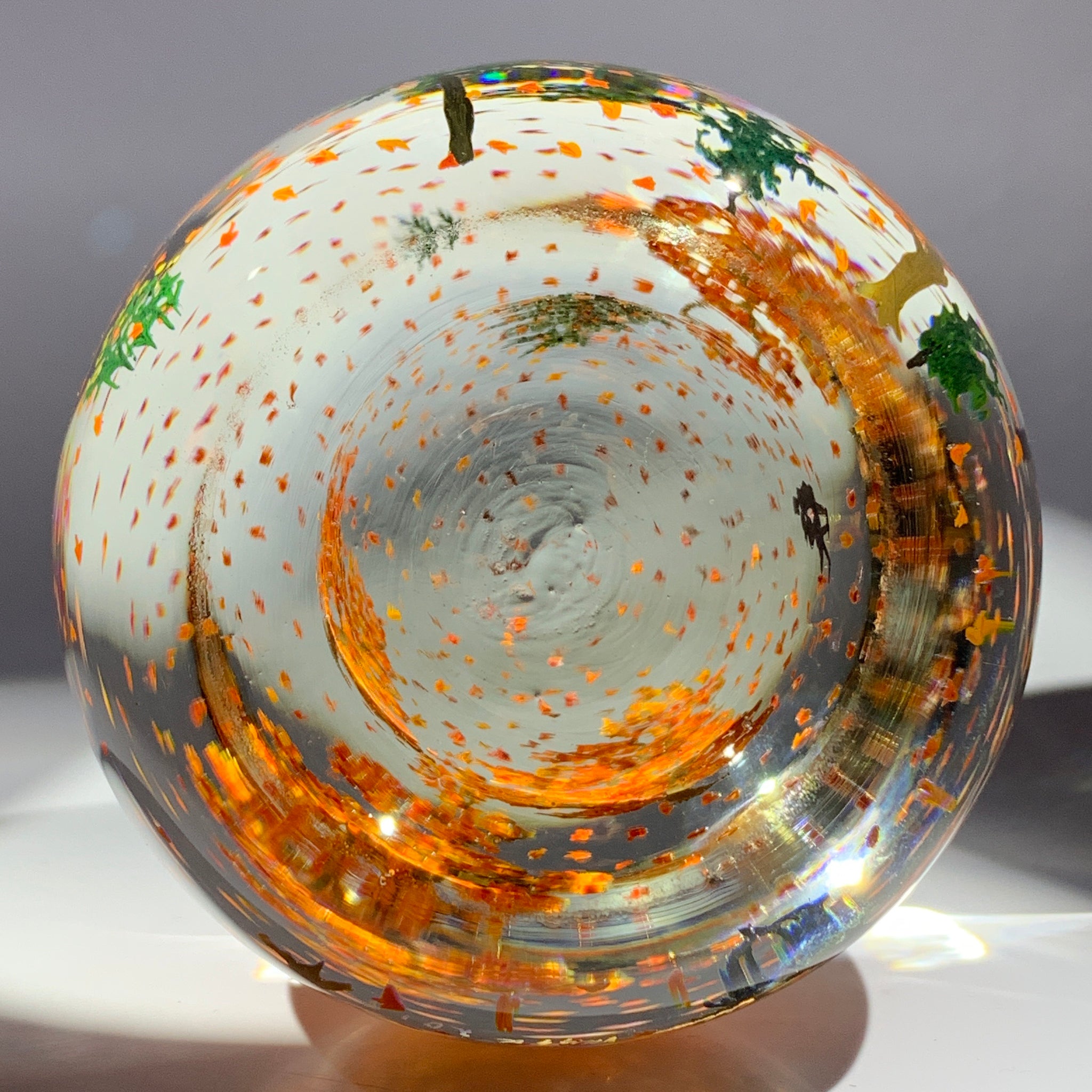 Autumn Ruzsa Signed Alison Ruzsa Windy Falling Leaves Autumn Scene Art Glass Paperw