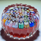 Miniature Peter McDougall Glass Art Paperweight Closepack Millefiori on Red with Fluted Sides