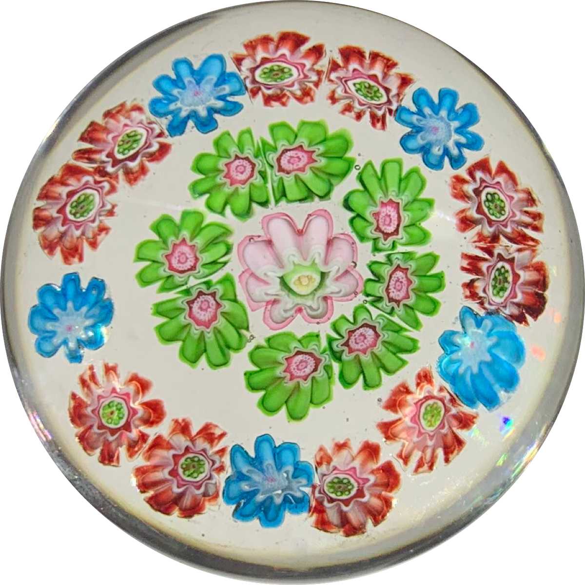 Antique Clichy Miniature Open Concentric Millefiori On Clear