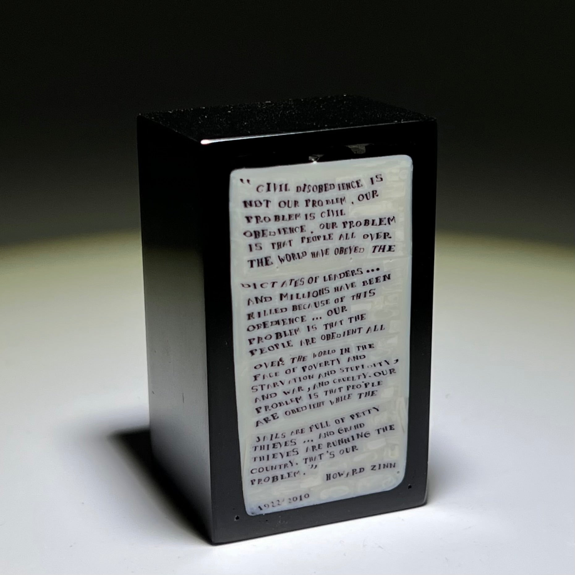 Mathieu Grodet 2021 Glass Art Murrine Paperweight Block Howard Zinn Quotation