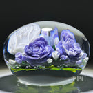 Rick Ayotte 2002 Glass Art Paperweight Flamework Purple & White Rose Bouquet