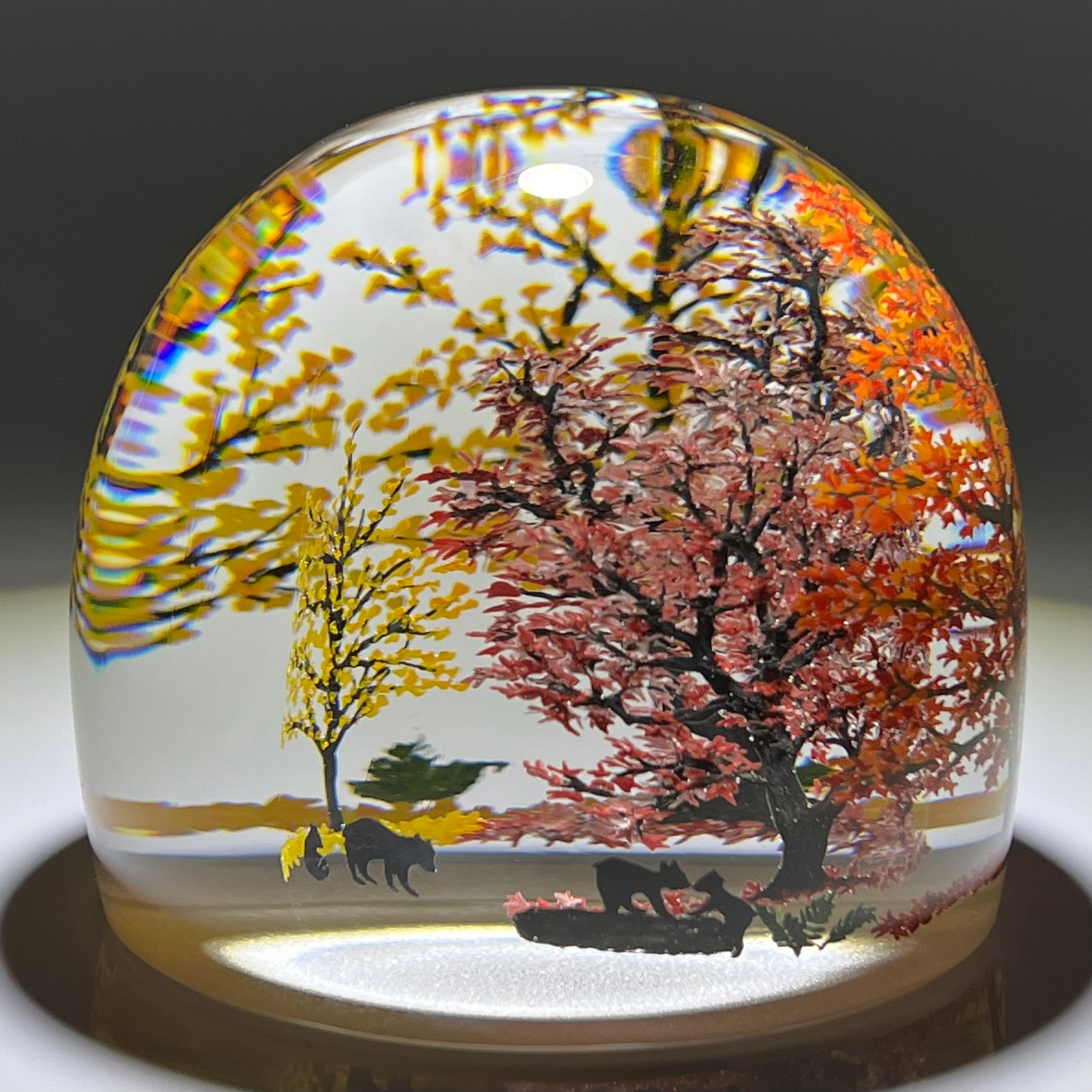 Alison Ruzsa 2021 Autumn Bears Encapsulated Hand-painted Enamels Glass Art Sculpture