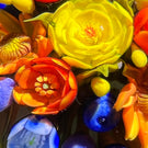 Cathy Richardson 2021 Flamework Glass Art Paperweight Summer Bouquet with Orange & Yellow Flowers and Blueberries