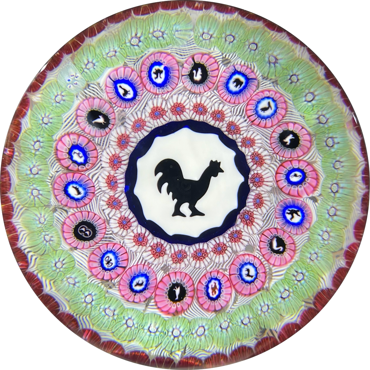 Baccarat 1971 LE Coq Noir Concentric Complex Millefiori & Silhouette Murrine with Large Rooster Gridel Cane