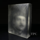 Trevor Beck 2023 Glass Art Paperweight Plaque Detail Monochromatic Frit Portrait King Farouk I of Egypt