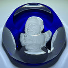 Faceted Baccarat Crystal 1971 President Herbert Hoover Sulphide on Transparent Blue