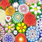 Michael Hunter 2021 Colorful Complex Closepack Millefiori with Rose, Daisy & Silhouette Canes in a White Stave Basket