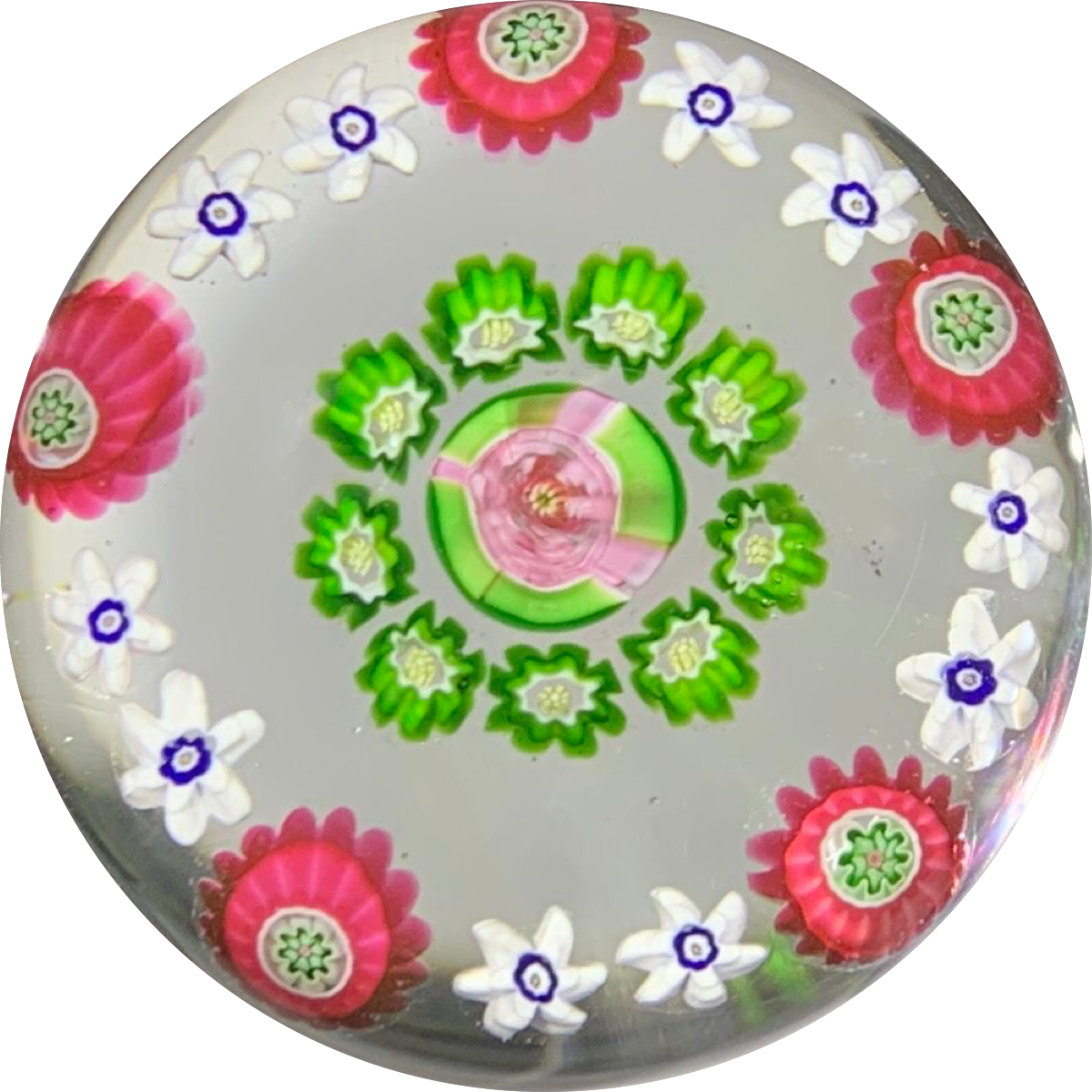 Antique Clichy Open Concentric Complex Millefiori With Central Pink Rose