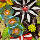 Mickael Hingant 2020 Flamework Tropical Flower Bouquet On Gold Leaf Plaque Cold-Work by Jim Poore