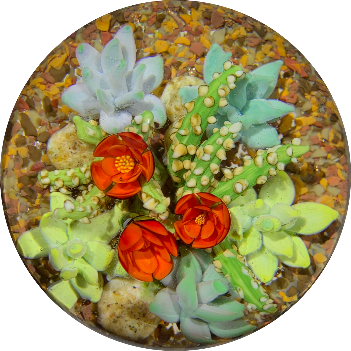 Cathy Richardson 2020 One-Of-A-Kind Miniature Flamework Flowering Cacti & Succulents