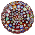 Miniature Peter McDougall Glass Art Paperweight Closepack Millefiori on Red with Fluted Sides