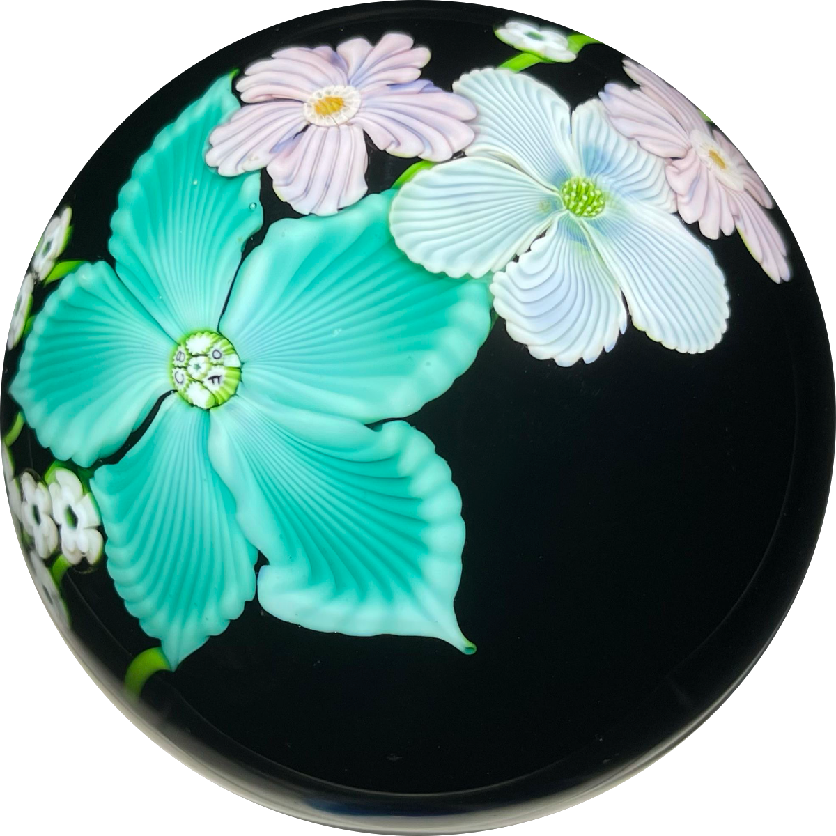 Orient & Flume 1984 Torchwork Surface Decorated Flowers on Black