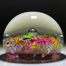 Paul Ysart Harland Era Glass Art Paperweight Colorful Filigree Harlequin Scramble on Pink Ground