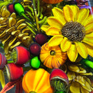 Large Ken Rosenfeld 2023 Glass Art Paperweight Flamework "Autumn Splendor" Flower and Pumpkin Bouquet