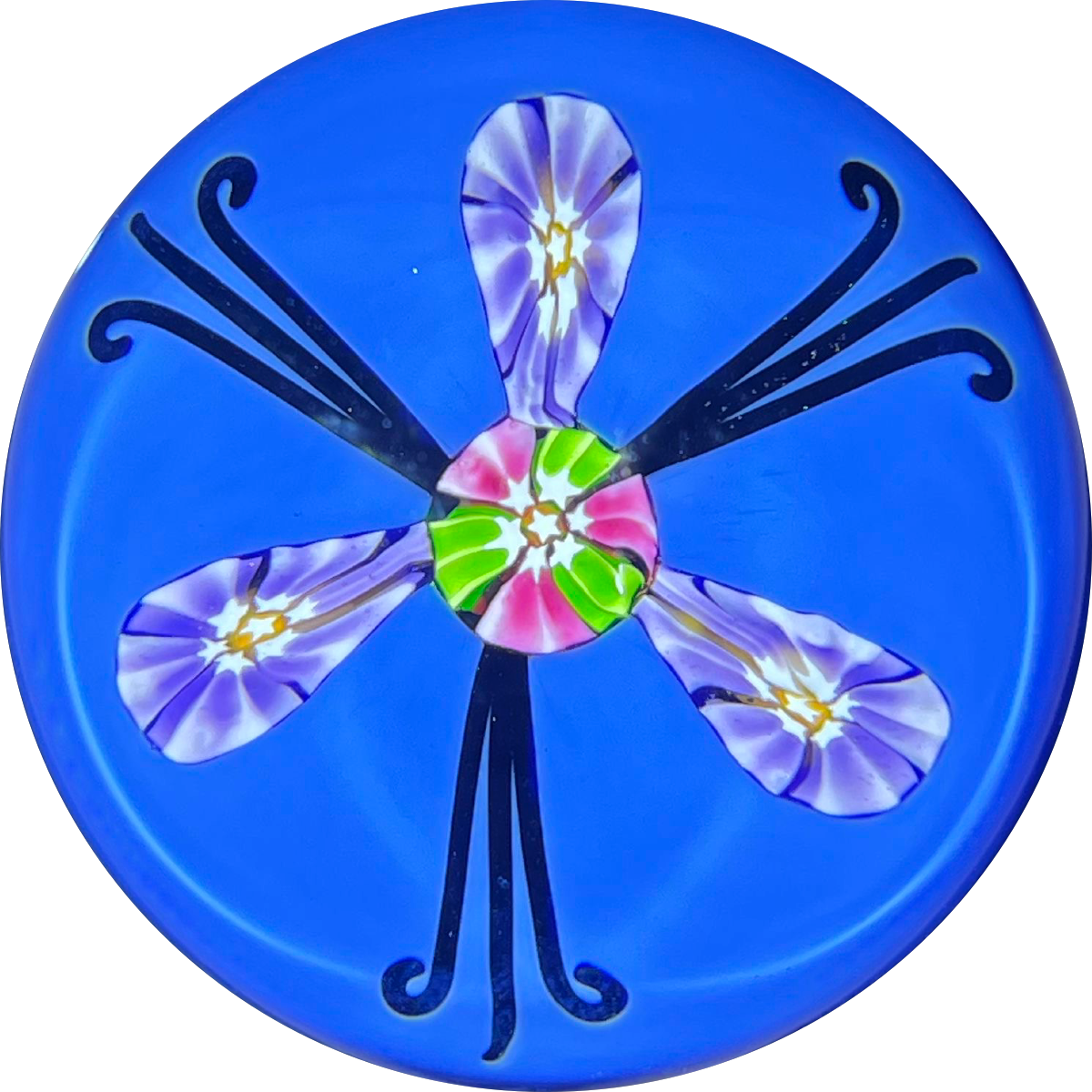 John Deacons J Glass Stretch Patterned Mandala Design on Opaque Blue Ground