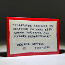 Large Mathieu Grodet 2021 Glass Art Murrine Paperweight Plaque George Orwell Quotation