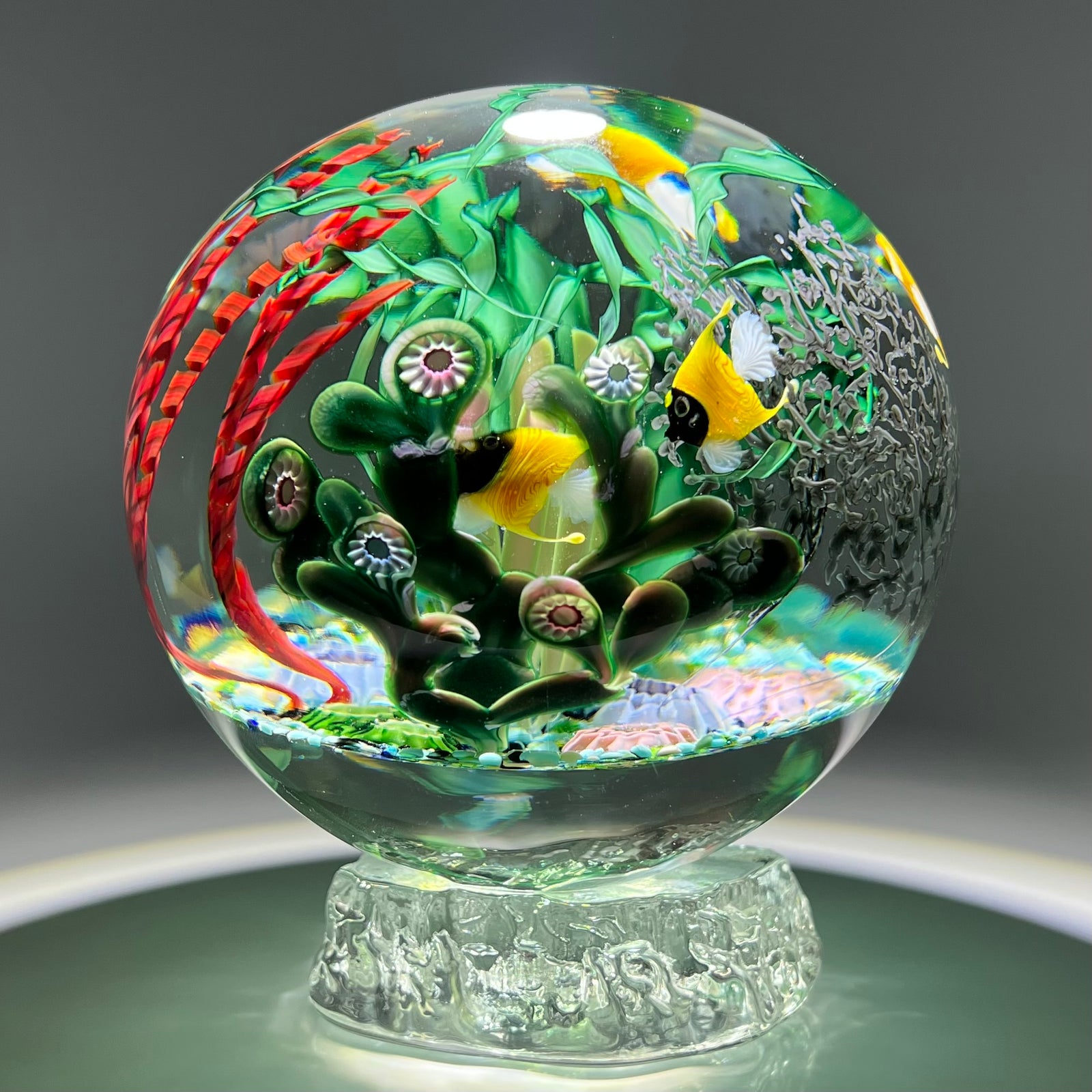 Steven Lundberg 1996 Huge Multilayered Torchwork Coral Reef Orb Glass Art Sculpture