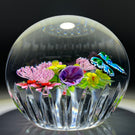 Signed Ken Rosenfeld Art Glass Paperweight 2018 Lampwork Hovering Butterfly w/ Flowers