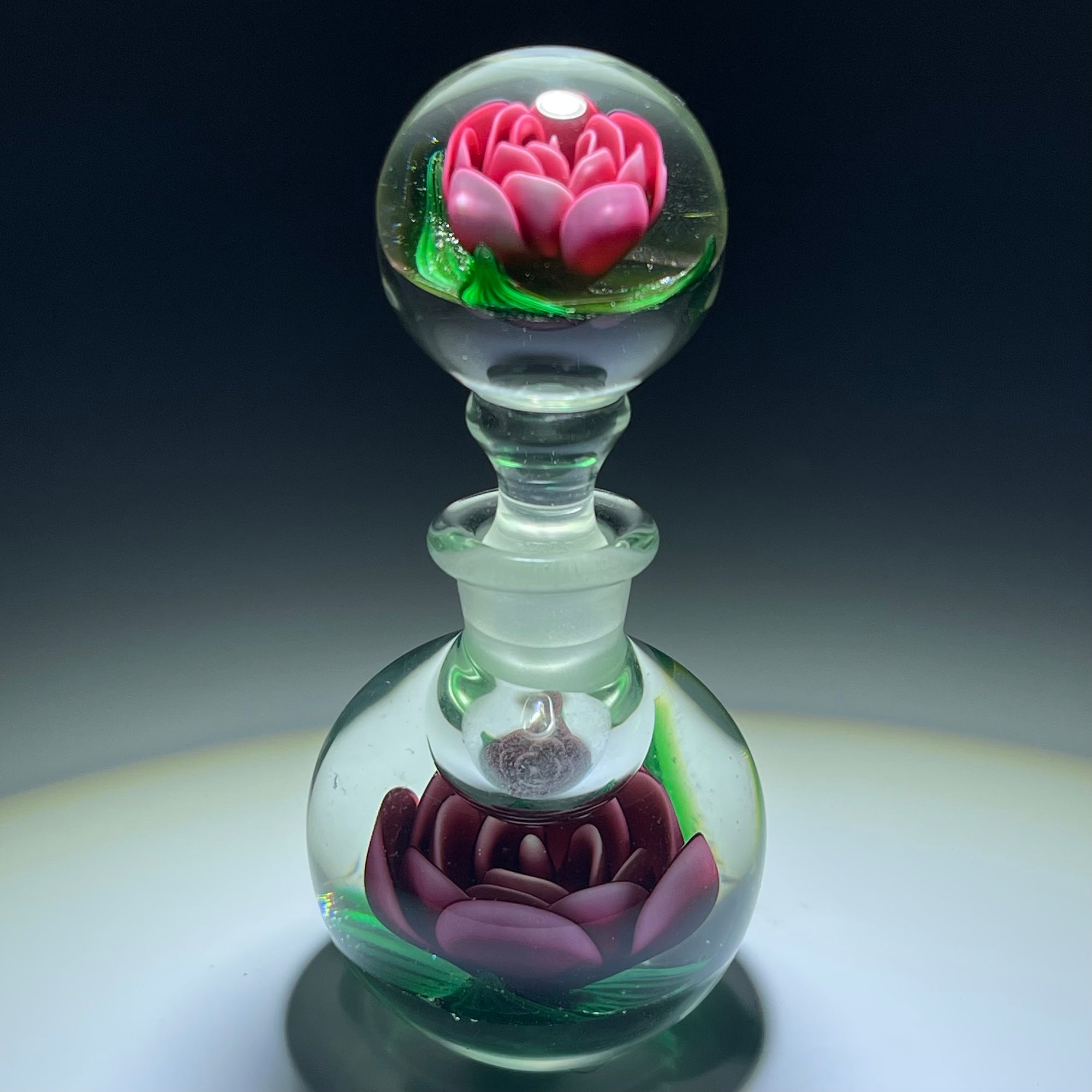 Vintage Charles Kaziun Jr. Pink Crimp Rose Paperweight Style Bottle