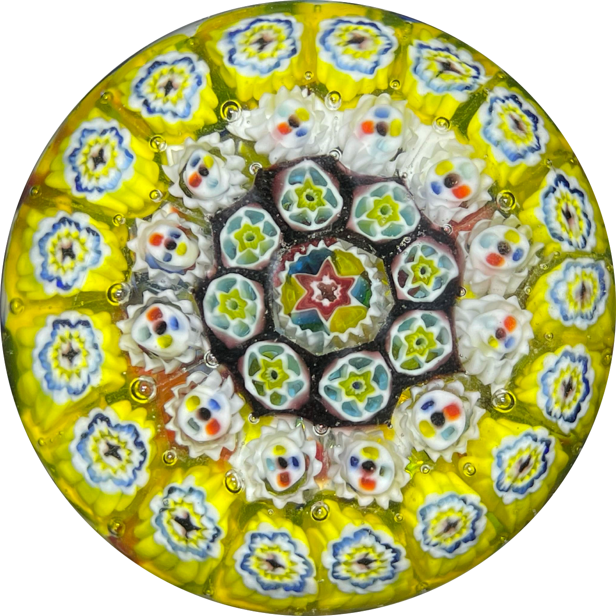 Vintage Murano Concentric Complex Millefiori on Colorful Spatter Ground
