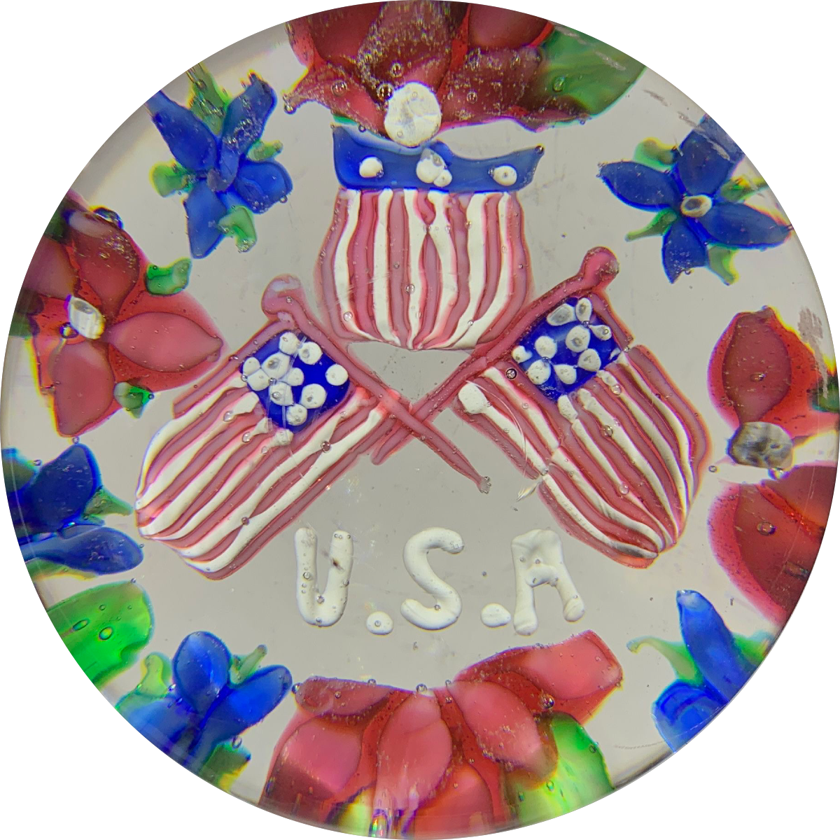 Antique Union Glass Company Patriotic USA Flamework Paperweight