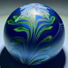 Orient & Flume 1981 Iridescent Torchwork Surface Decorated Flower on Blue Field