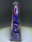 Antique European Faceted Obelisque Style Mantle Ornament with Red & Blue Frit on White Ground
