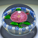 Antique Saint-Louis Glass Art Paperweight Lampwork Pink Pompon Blossom with Blue and White Millefiori Garland