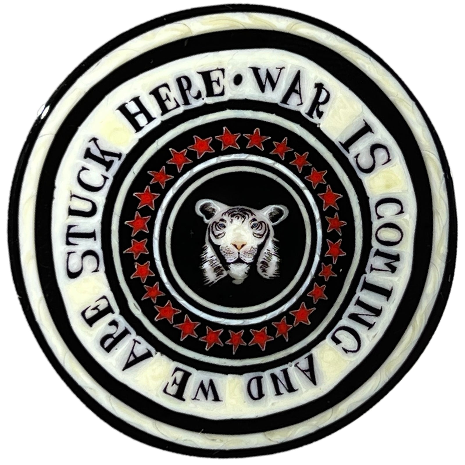 Large Mathieu Grodet 2021 Glass Art Murrina "War Is Coming and We Are Stuck Here" Quotation with White Tiger