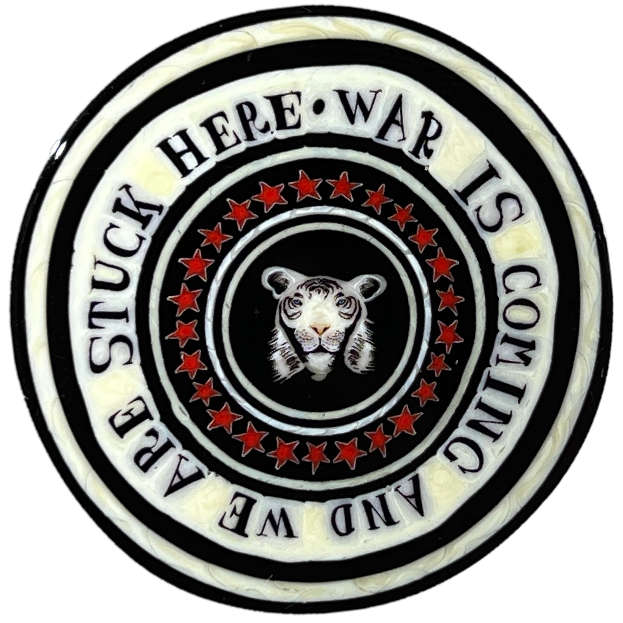 Large Mathieu Grodet 2021 Glass Art Murrina "War Is Coming and We Are Stuck Here" Quotation with White Tiger