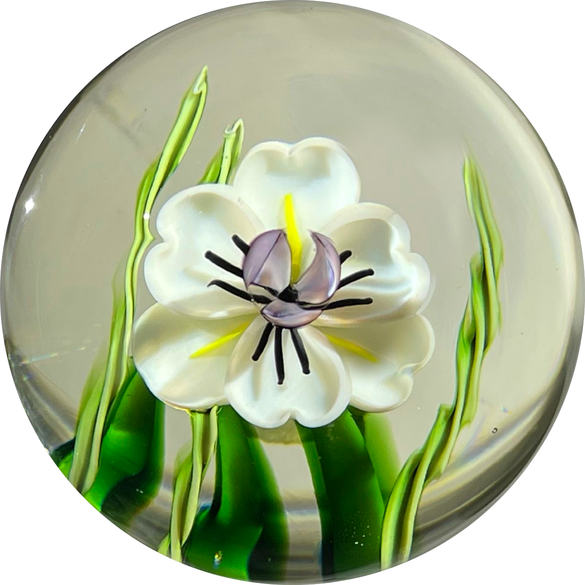 Signed Orient & Flume 1986 Compound Torchwork Flower Glass Art Paperweight