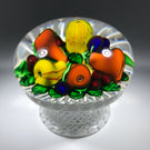 Limited Edition Saint Louis Art Glass Paperweight Lampwork Basket of Fruit Piedouche
