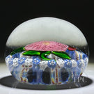 Antique Saint-Louis Glass Art Paperweight Lampwork Pink Pompon Blossom with Blue and White Millefiori Garland