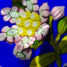 Peter McDougall Faceted Flamework Millefiori Petaled Flower on Transparent Blue Ground