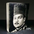 Trevor Beck 2023 Glass Art Paperweight Plaque Detail Monochromatic Frit Portrait King Farouk I of Egypt