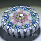 Damon MacNaught 2023 Glass Art Paperweight Complex Concentric Millefiori with Pink Roses and Purple & White Stave Basket