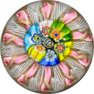 Early to Mid 20th Century Murano Millefiori Crown Paperweight with Pink Ribbon Twists