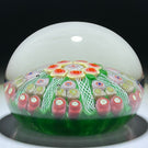 Vintage Strathearn Glass Art Paperweight Colorful Paneled Millefiori with  Filligree on Green Ground