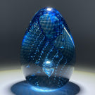 Signed Rod Sounik 1996 Abstract Blue Twisted Bubble Grid Glass Art Paperweight
