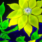 Faceted Saint-Louis 1970 Flamework Yellow Clematis Flower on Translucent Cobalt Blue Ground