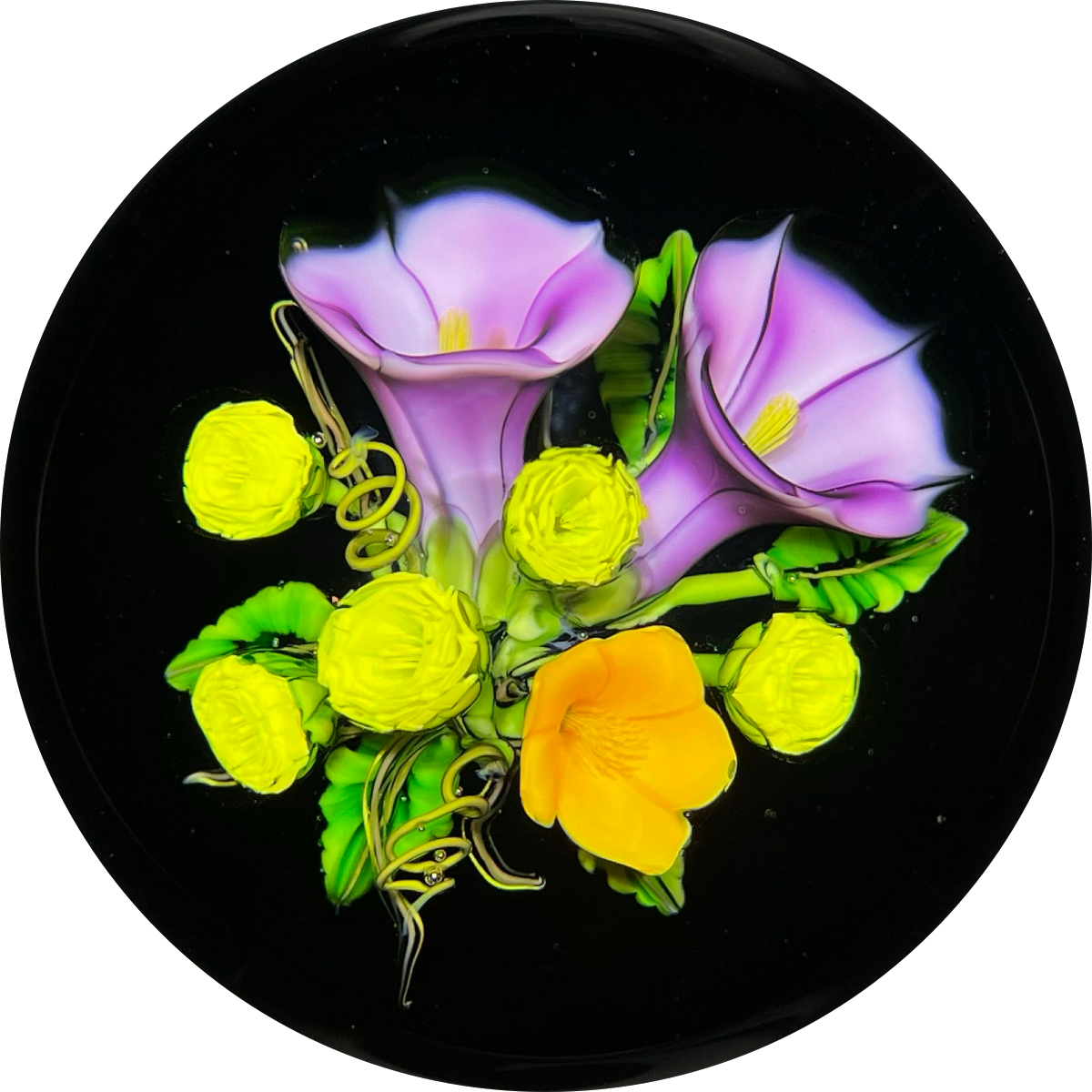 Ken Rosenfeld 2019 Flamework Morning Glory Bouquet on Black Ground