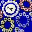 Baccarat Crystal 1977 LE Cigogne Noir Gridel Stork Murrine With Patterned Millefiori & 17 Silhouette Canes on Blue