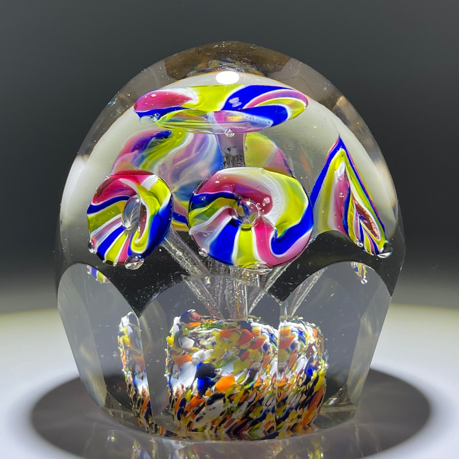 Bohemian Glass Art Paperweight Colorful Upright Icepick Flowers
